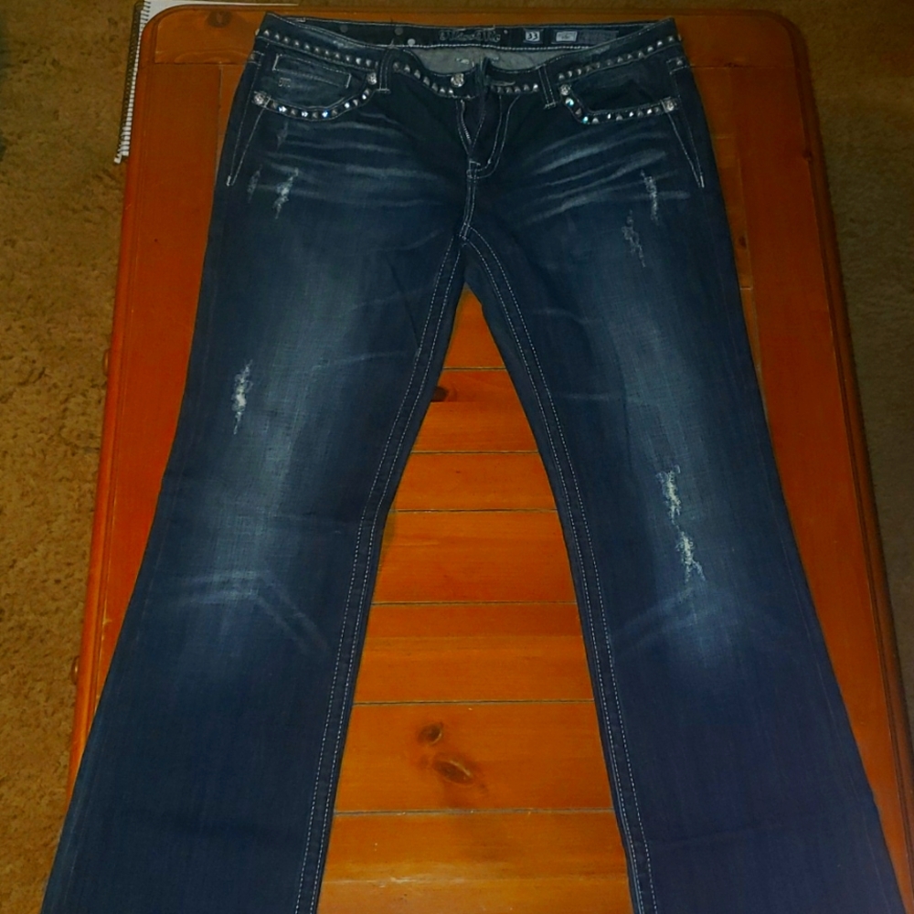 Miss Me blue jeans with metal and rhinestones bling jp5135bcz